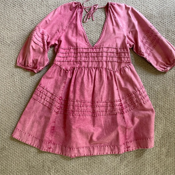free people pink denim dress Free People + Lou Jean Babydoll Dress